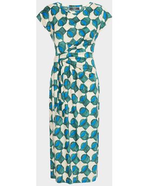 Weekend by Maxmara Geo-Print Gathered Cap-Sleeve Midi Dress - Blue