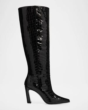 Stuart Weitzman 85Mm Stassi Croco-Printed Patent Leather Knee-High Boots - Black