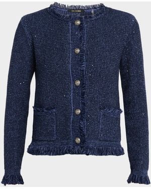 Kobi Halperin Kailey Fringe-Trim Sequin Knit Sweater - Blue