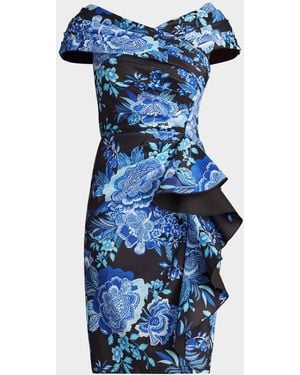 Tadashi Shoji Bodycon Floral-Print Ruffle Dress - Blue