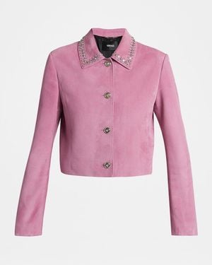 Versace Studded Lamb Suede Jacket - Pink