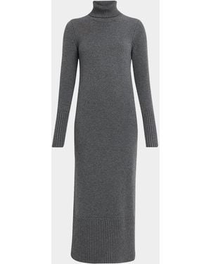Michael Kors Long-Sleeve Turtleneck Wool Dress - Gray