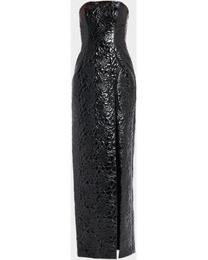 Jovani Glossy Floral Textured Strapless Gown - Black