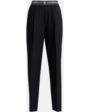CASABLANCA Logo-Tape Tailored Wool Pants - Black