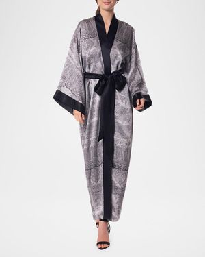Christine Lingerie Bardot Lace-Print Silk Robe - Multicolor