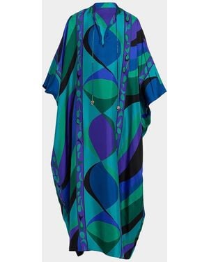 PUCCI Pesci-Print Silk Twill Maxi Kaftan Dress - Blue