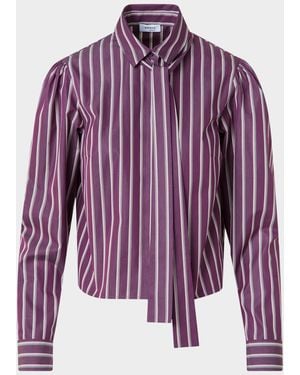 Akris Punto Striped Tie-Neck Cotton Poplin Blouse - Purple