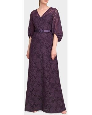 Kay Unger Delaney Lace A-Line Gown - Purple