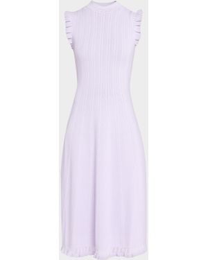 Shoshanna Tucker Ruffle-Trim Pointelle Knit Midi Dress - Purple