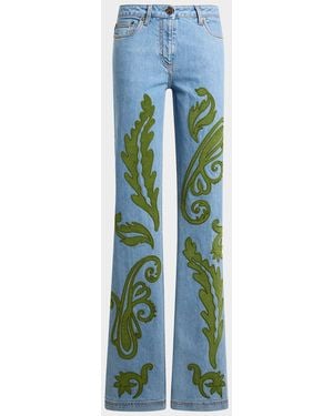 Etro Paisley Embroidered Bootcut Jeans - Blue