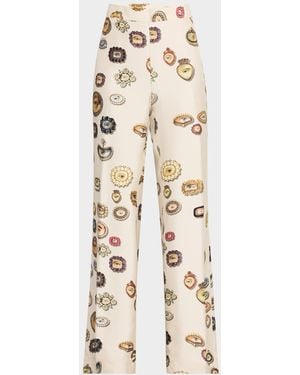 Libertine Aaron Ivory Lovers Eyes Silk Wide-Leg Pants - Natural