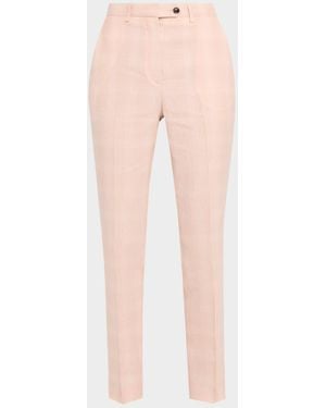 Kiton Check Linen Slim-Leg Ankle Pants - Pink