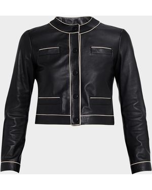 Emporio Armani Cropped Contrast-Trim Leather Jacket - Black