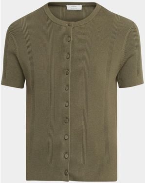 Vince Rib-Knit Cotton Short-Sleeve Cardigan - Green