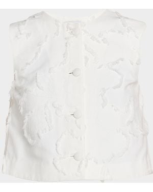 Adam Lippes Remo Fringed Crepe Button-Front Sleeveless Top - White