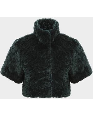 Gorski Rose Printed Select Lamb Shearling Bolero Jacket - Black