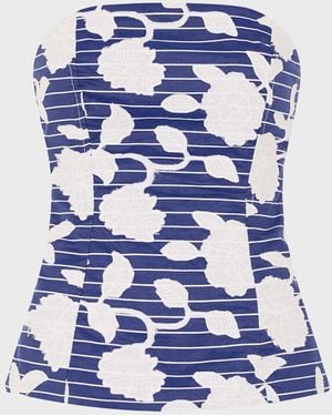 MILLY Adeline Strapless Floral Applique Top - Blue