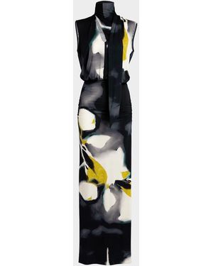 Silvia Tcherassi Cody Scarf-Neck Floral Sleeveless Maxi Dress - White