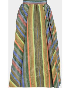 Christopher John Rogers Louie Striped Taffeta Full Midi Skirt - Multicolor