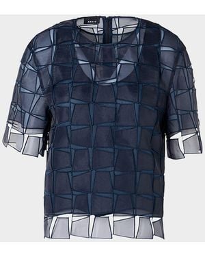 Akris Trapezoid Embroidered Organza Blouse - Blue