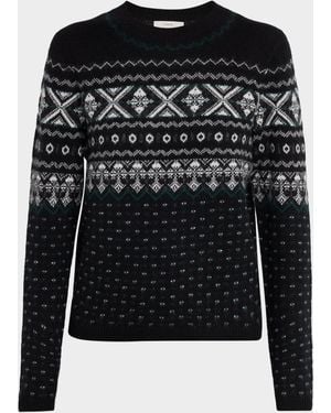 Vince Cashmere Fairisle Crewneck Sweater - Black