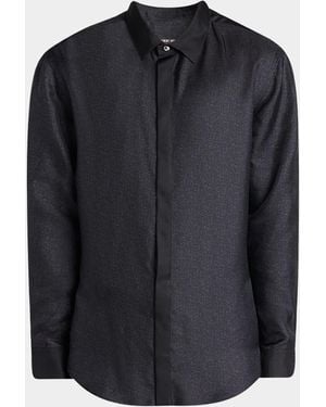 Giorgio Armani Silk Twill Micro-Diagonal Placket Dress Shirt - Black