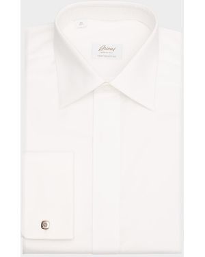 Brioni French Cuff Covered-Placket Dress Shirt - White