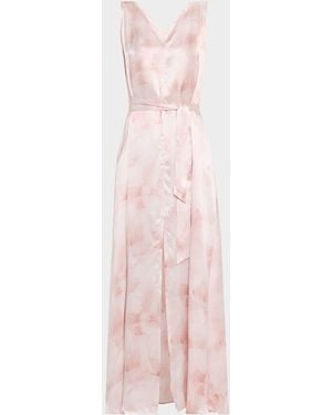 Kiton V-Neck Belted Silk Maxi Dress - Pink