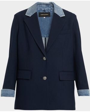 Kobi Halperin Silva Single-Breasted Mixed Media Jacket - Blue
