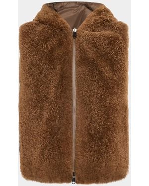 Brunello Cucinelli Reversible Teddy Cashmere Goat Shearling Hooded Vest - Brown