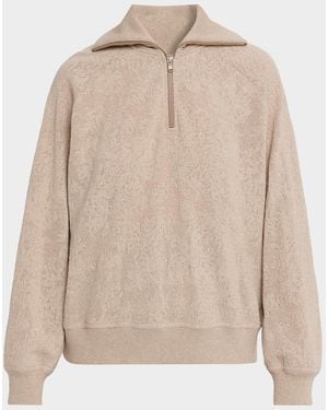 Brunello Cucinelli Jersey Lace Pointelle Knit Quarter-Zip Sweater - Natural