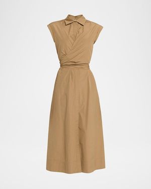 Lafayette 148 New York Wrap-Front Cotton Midi Shirtdress - Natural