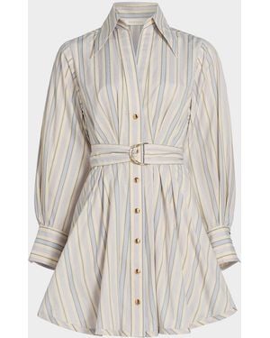 Zimmermann Striped Belted Mini Shirtdress - Natural