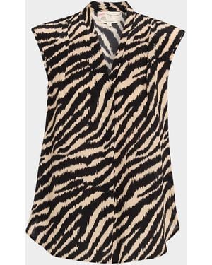 Maison Common Animal-Print Silk Sleeveless Blouse - Black
