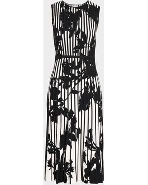 Tahari Alma Floral Pleated Midi-Sweaterdress - White