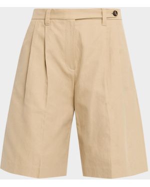 Brunello Cucinelli Pleated Cotton-Linen Bull Bermuda Shorts - Natural