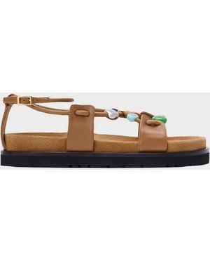 Loewe X Paula & Apos;S Ibiza Anagram Pebble Bead Leather Sandals - Brown