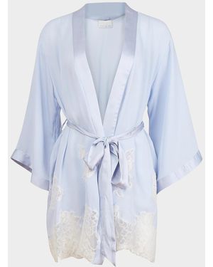 Fleur du Mal Lace Appliqué Silk-Blend Robe - Blue