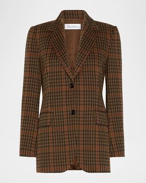Max Mara Check Wool-Blend Single-Breasted Jacket - Brown