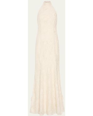 MILLY Josefina Embroidered Halter Maxi Dress - White