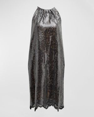 Kobi Halperin Maya Sequin Lace Halter Midi Dress - Black