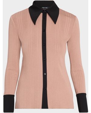 Misook Mixed Media Knit Shirt - Pink