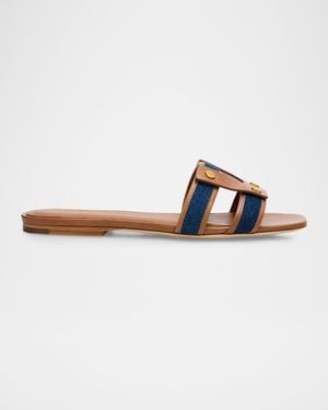 Veronica Beard Via Denim & Leather Slides - Blue