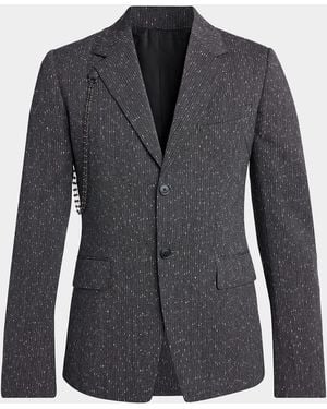 McQueen Apos;S Wool Flecked Pinstripe Harness Single-Breasted Blazer - Black
