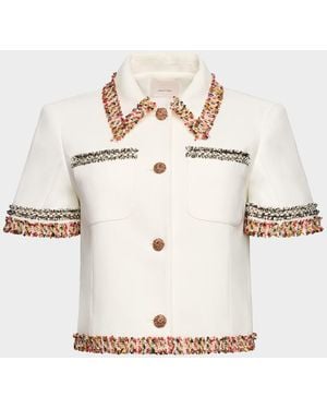 Cinq À Sept Lia Tweed-Embellished Short-Sleeve Jacket - Natural