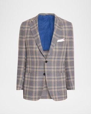 Kiton Apos;S Plaid Cashmere And Linen Single-Breasted Sport Coat - Gray