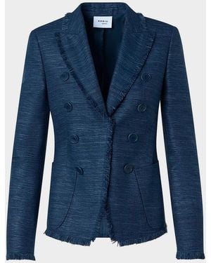 Akris Punto Indian Silk Fringed Double-Breasted Blazer Jacket - Blue