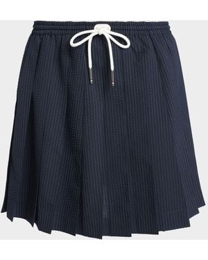 Thom Browne Pleated Seersucker Mini Drawstring Skirt - Blue