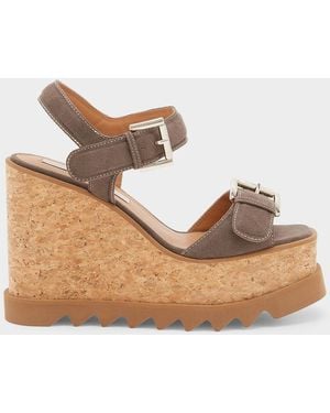 Stella McCartney 120Mm Sneak-Elyse Vegan Suede Platform Sandals - Natural