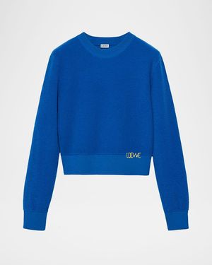 Loewe Logo Embroidered Wool Crewneck Sweater - Blue